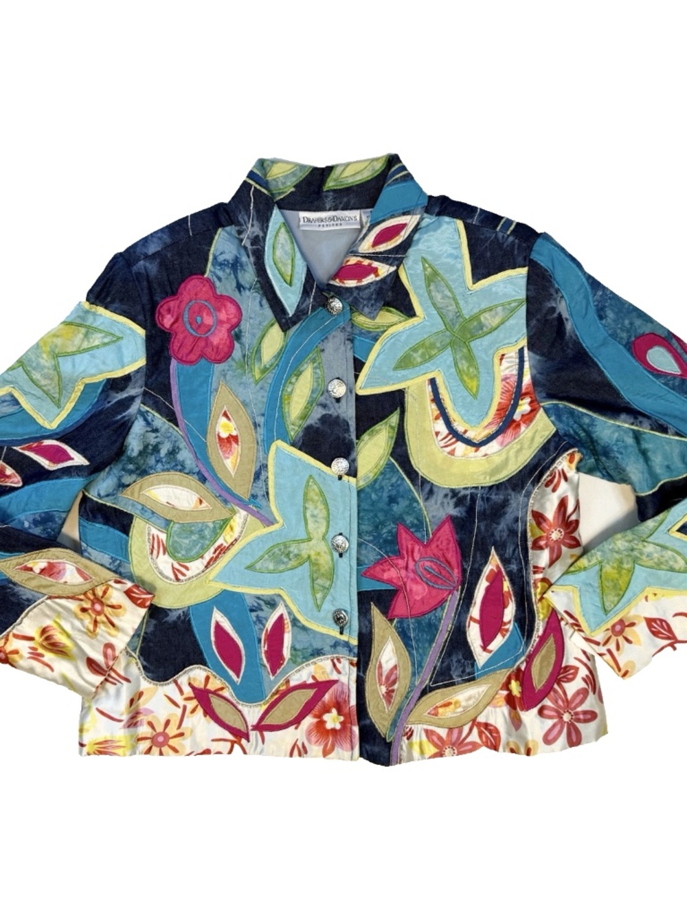 Draper's & Damon's Women Size L Petite Vintage Floral Blazer Blue Denim NWT $89